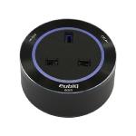Toma de corriente Inglesa BS3 Negro -Anillo Alu - Led azul