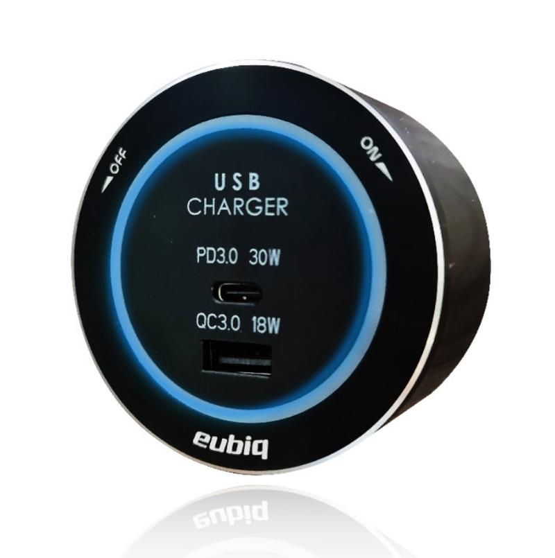 USB3QC - Cargador rápido USB dos salidas - Negro - Led azul
