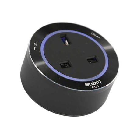 Toma de corriente Inglesa BS3 Negro -Anillo Alu - Led azul