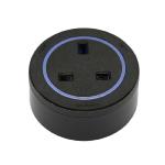 Toma de corriente inglesa BS4-L Negra - Anillo plástico Negro - Led Azul