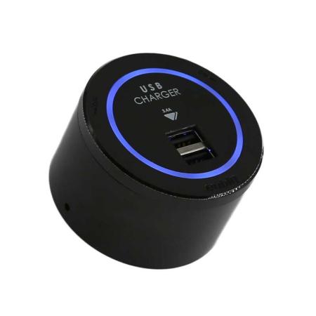 USB4-L - Cargador USB dos salidas - Negro - Led azul - 3,4 Amp.